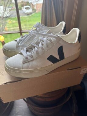 Veja White Leather Sneakers with black V Accent